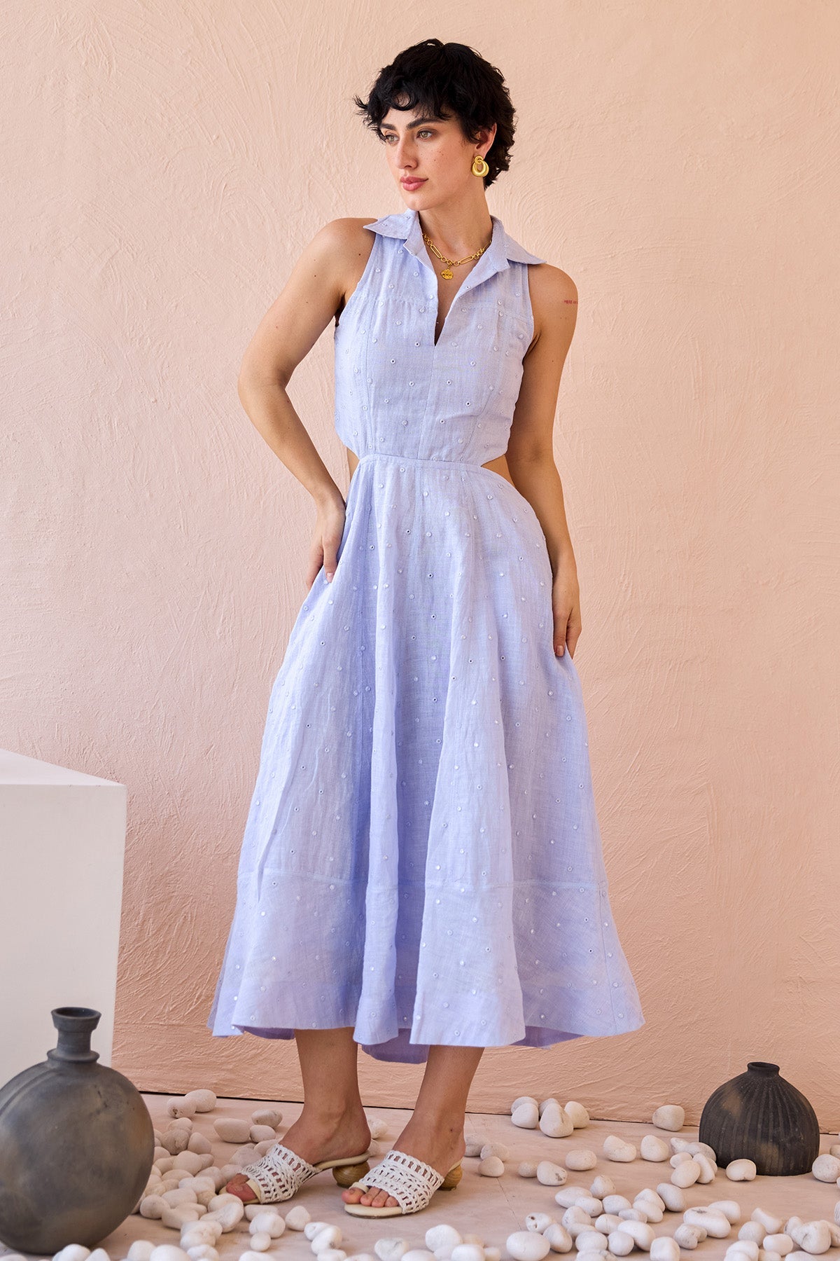 Buy Lavender Mirror Work Midi Dress by The Loom Art for women online at ScrollnShops